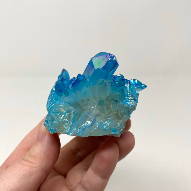 Aqua Light Blue Aura Quartz Crystal Cluster