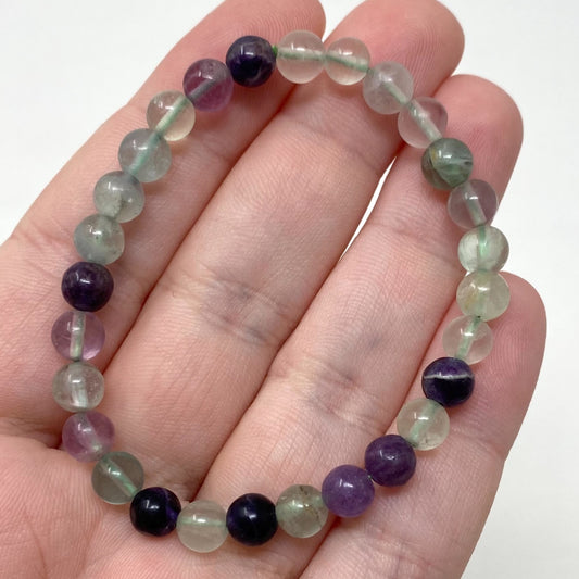 Rainbow Green Purple Fluorite Crystal Gemstone Bracelet 6.5mm Beads