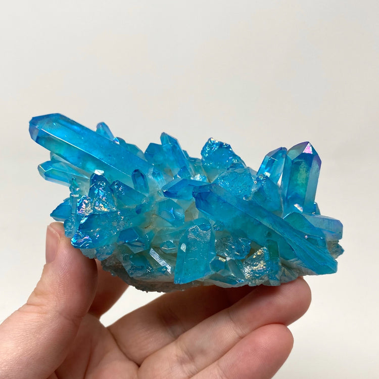 Aqua Light Blue Aura Quartz Crystal Cluster