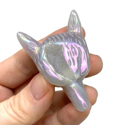Aura Agate Geode Wolf Head Carving