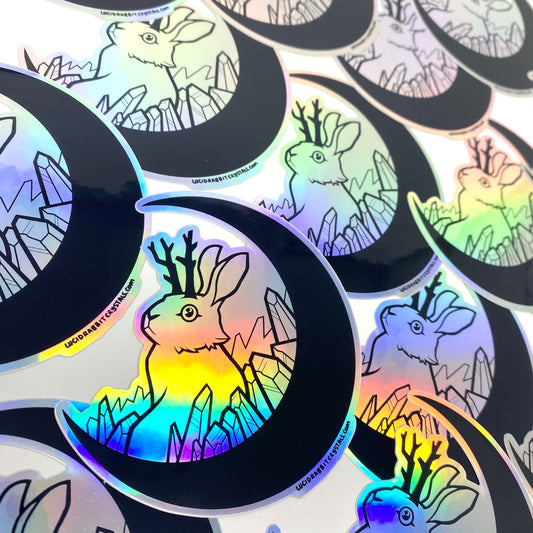 Rabbit in the Moon Jackalope Holographic Vinyl Sticker