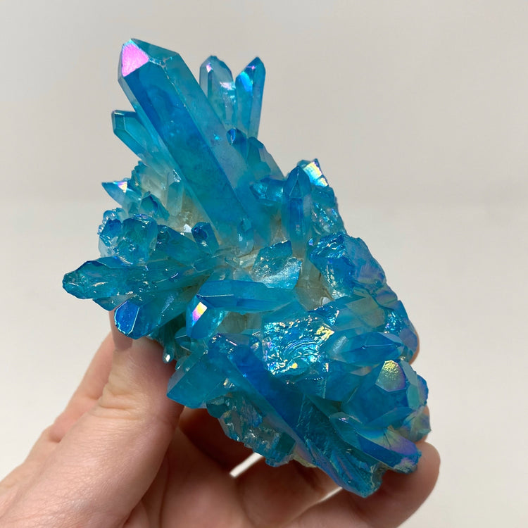 Aqua Light Blue Aura Quartz Crystal Cluster