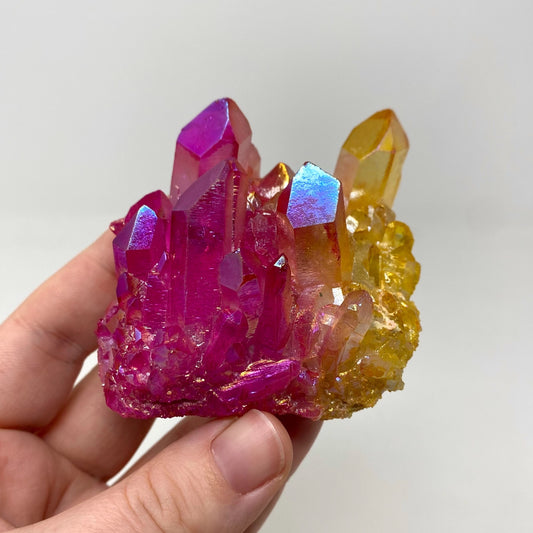 Pink & Yellow Aura Quartz Crystal Cluster