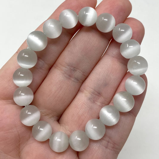 Satin Spar Selenite Crystal Gemstone Bracelet 9.5mm Beads