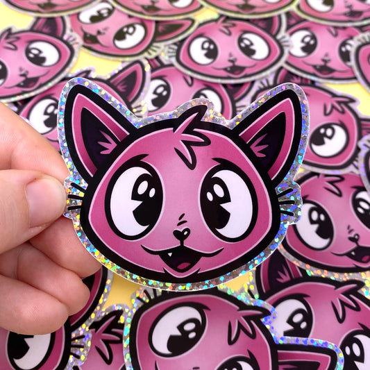 Pink Taffy Cat Holographic Glitter Vinyl Sticker