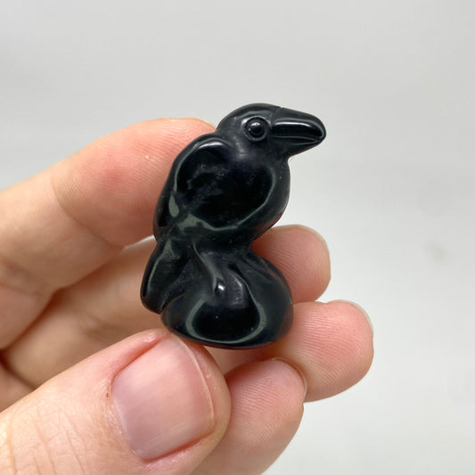 Black Obsidian Mini Crow Bird Carving 1