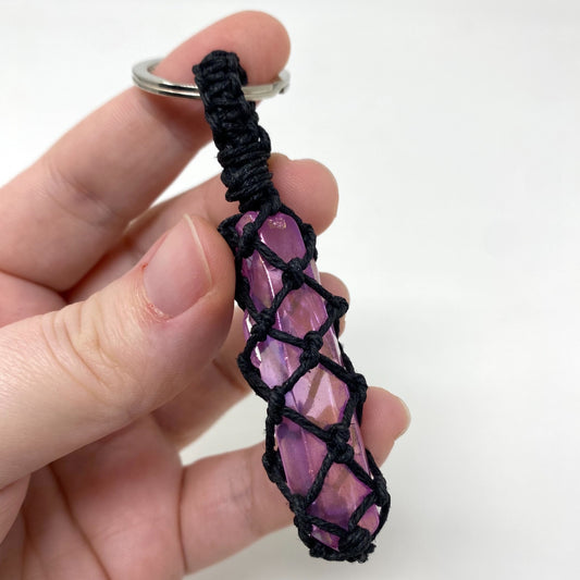 Light Purple Mauve Aura Quartz Point Hand-Wrapped Hemp Crystal Keychain