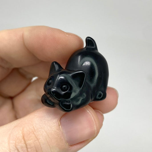 Black Obsidian Mini Cat Carving 1