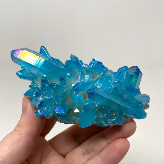 Aqua Light Blue Aura Quartz Crystal Cluster