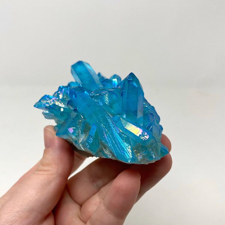 Aqua Light Blue Aura Quartz Crystal Cluster