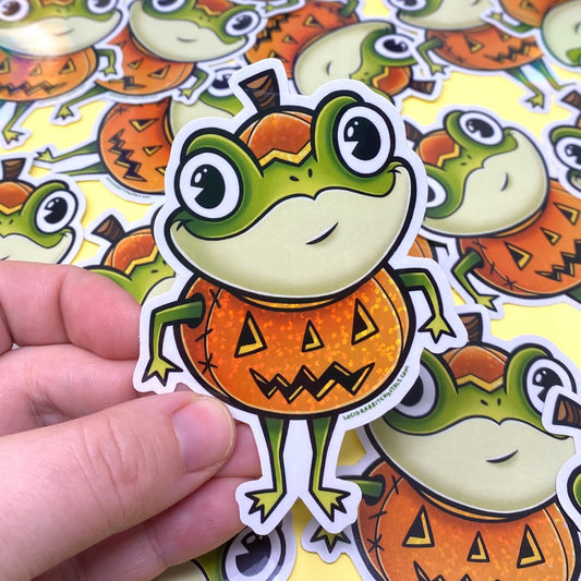 Bill Wogglesworth Frog Pumpkin Holographic Glitter Vinyl Sticker