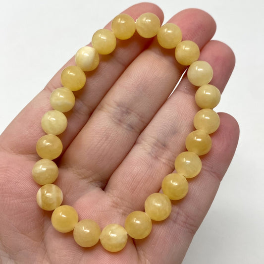Yellow Orange Calcite Crystal Gemstone Bracelet 8mm Beads