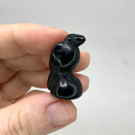 Black Obsidian Mini Crow Bird Carving 2