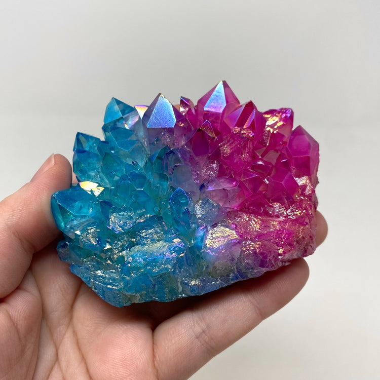 Blue & Pink Aura Quartz Crystal Cluster