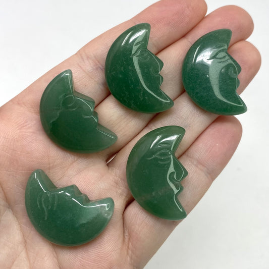 Green Aventurine Moon Face Mini Carving