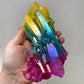 Rainbow Pink Blue Yellow Aura Quartz Crystal Cluster