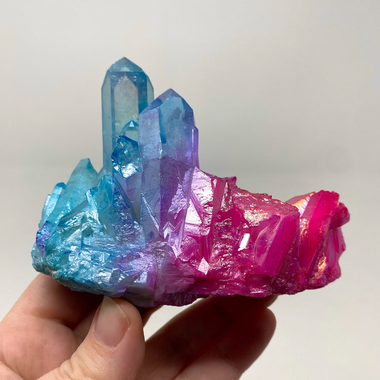 Blue & Pink Aura Quartz Crystal Cluster