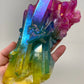 Rainbow Pink Blue Yellow Aura Quartz Crystal Cluster