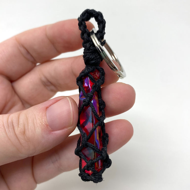 Red Aura Quartz Point Hand-Wrapped Hemp Crystal Keychain