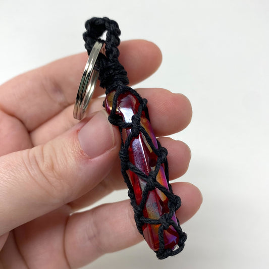 Red Aura Quartz Point Hand-Wrapped Hemp Crystal Keychain