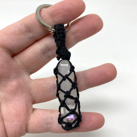 Angel Aura Clear Quartz Point Hand-Wrapped Hemp Crystal Keychain