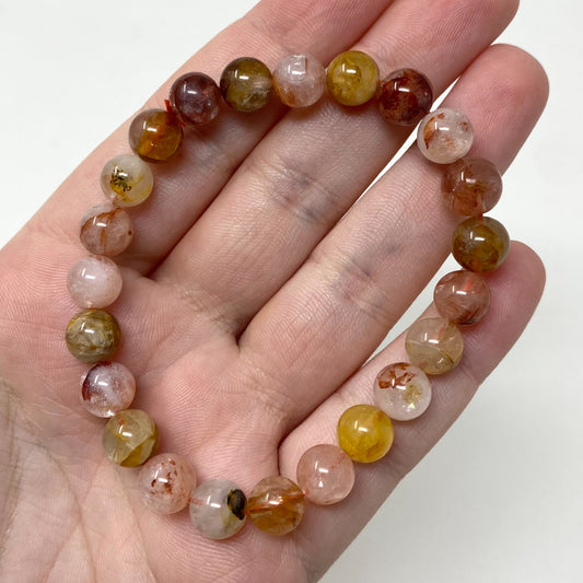 Fire Quartz & Golden Healer Crystal Gemstone Bracelet 8.5mm Beads