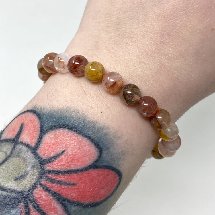 Fire Quartz & Golden Healer Crystal Gemstone Bracelet 8.5mm Beads