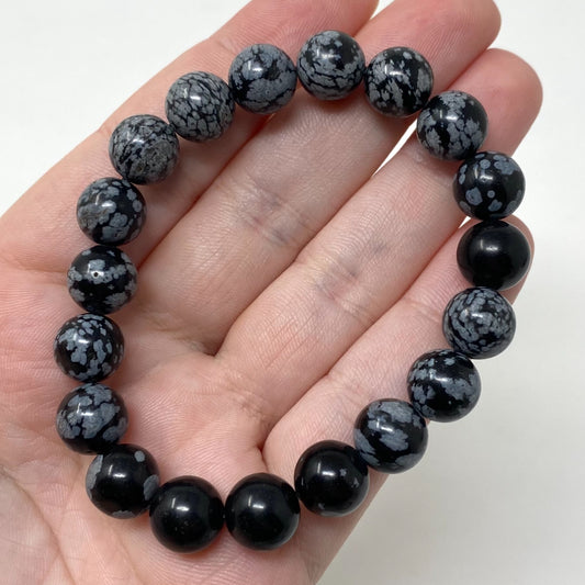 Snowflake Obsidian Crystal Gemstone Bracelet 10mm Beads