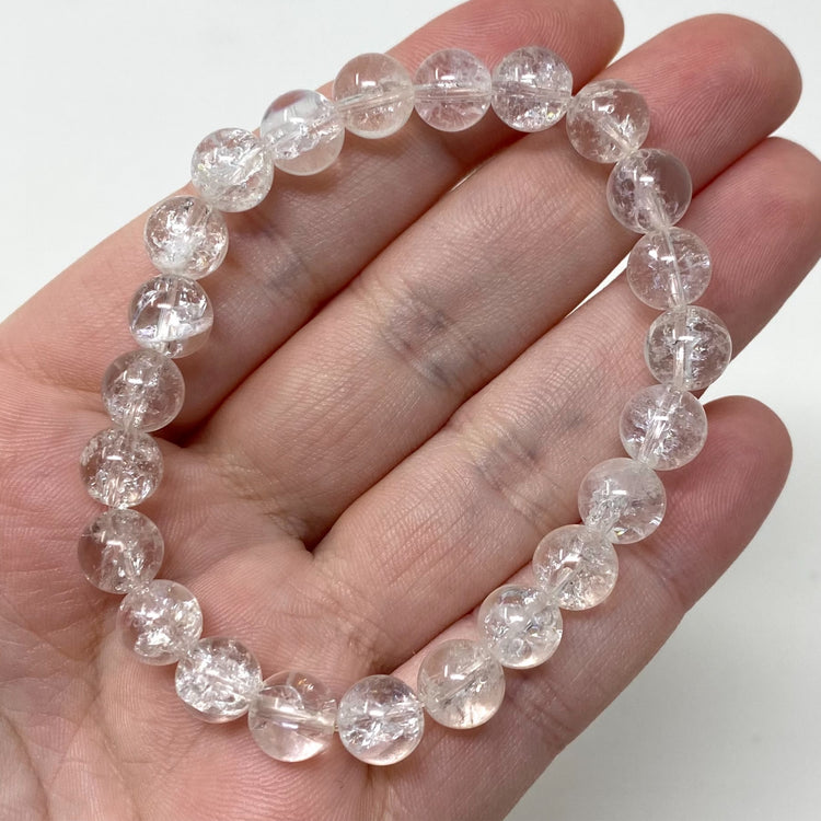 Crackle Clear Quartz Crystal Gemstone Bracelet 8.5mm Beads