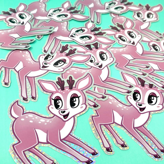 Pink Doe Deer Holographic Glitter Vinyl Sticker