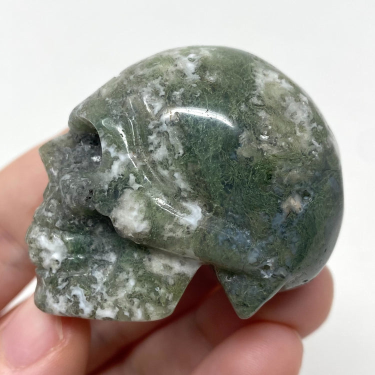 Moss Agate Skull Carving