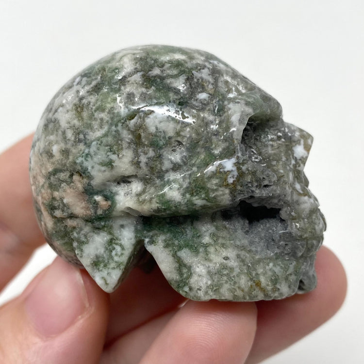 Moss Agate Skull Carving