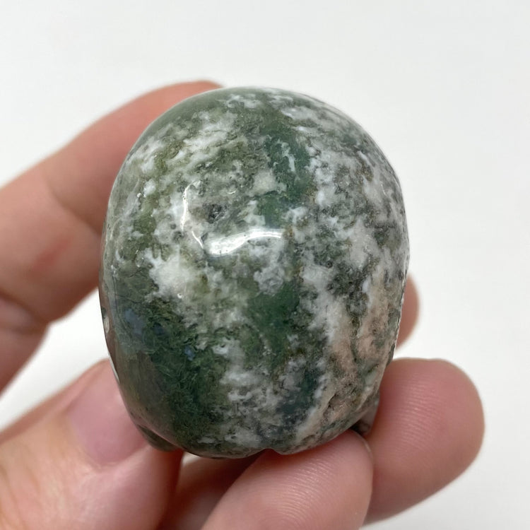 Moss Agate Skull Carving