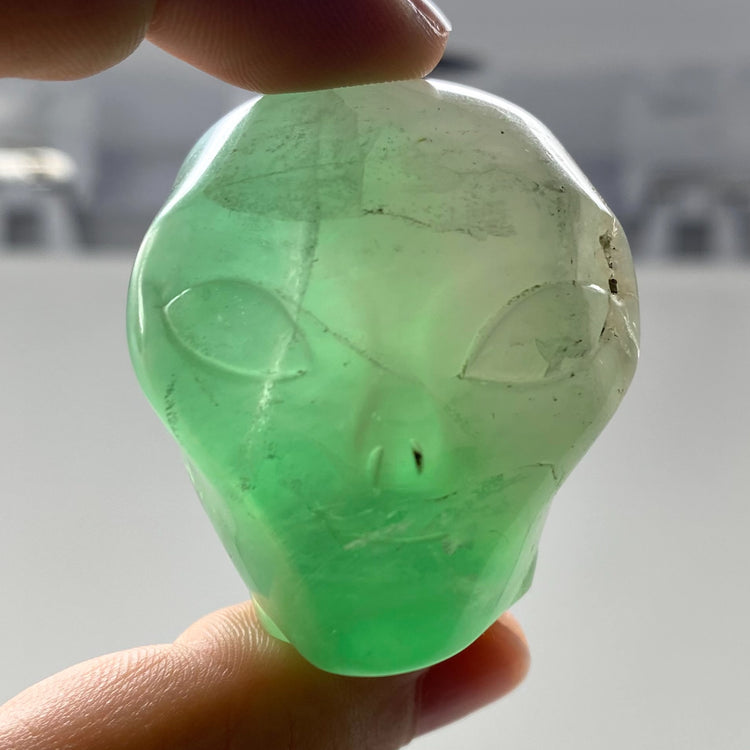 Green Fluorite Alien Head Carving