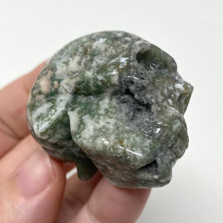 Moss Agate Skull Carving