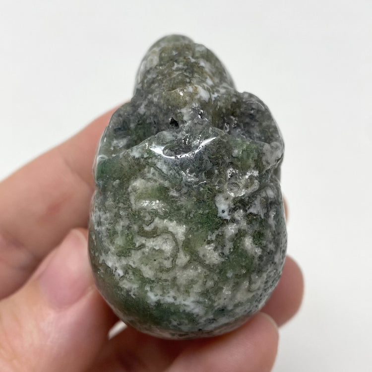 Moss Agate Skull Carving