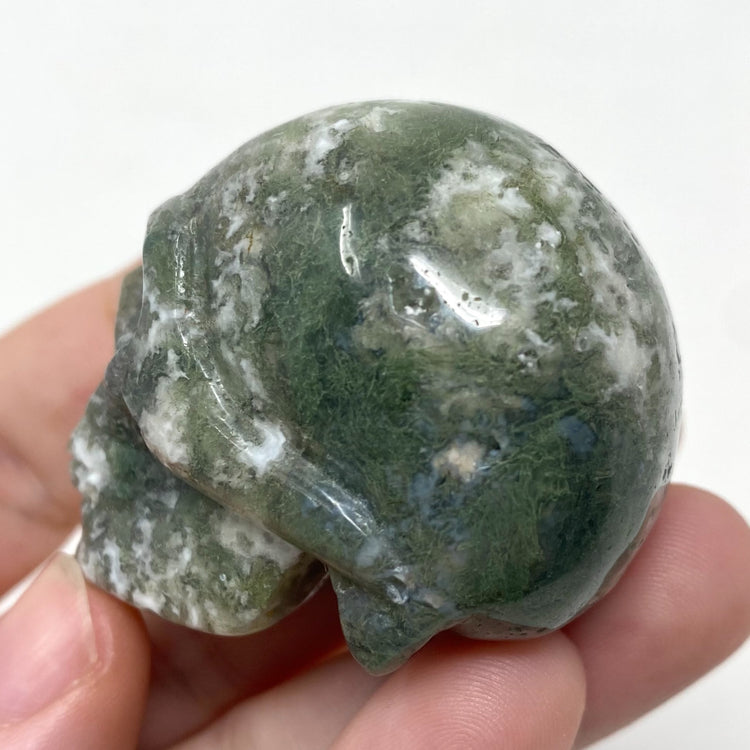 Moss Agate Skull Carving