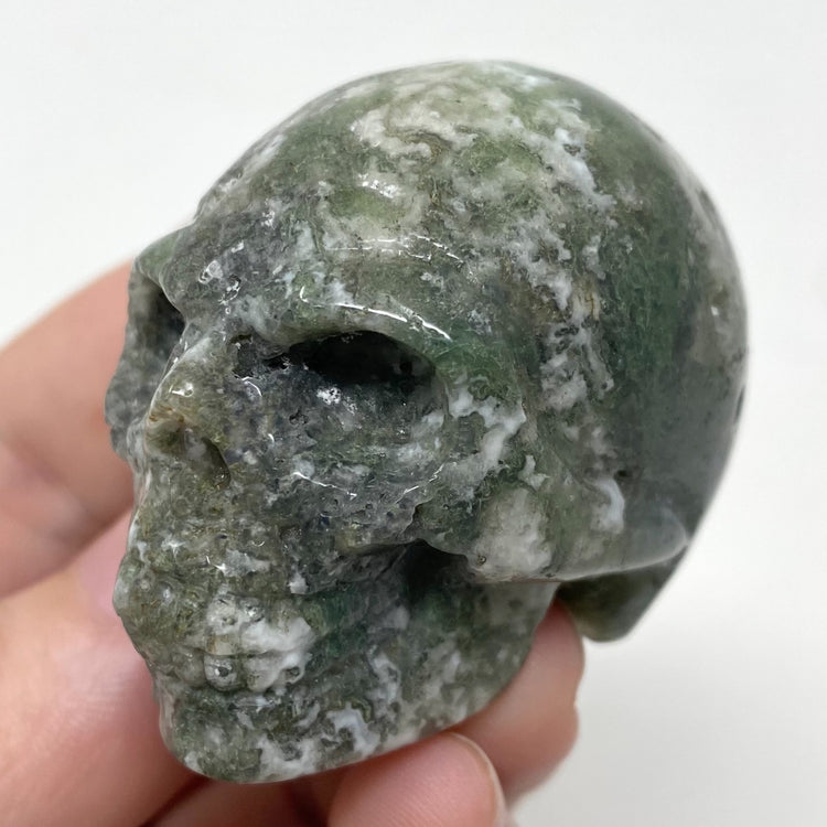 Moss Agate Skull Carving