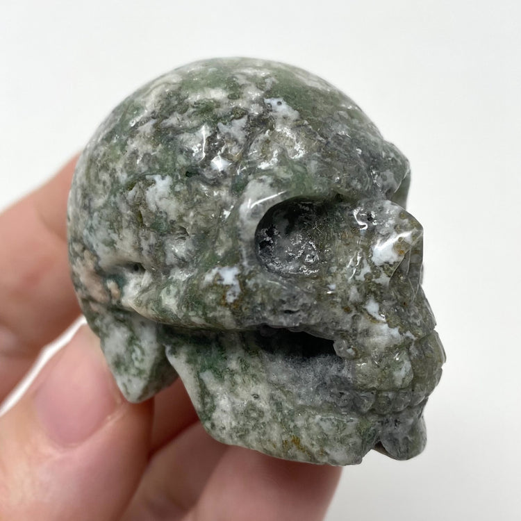 Moss Agate Skull Carving