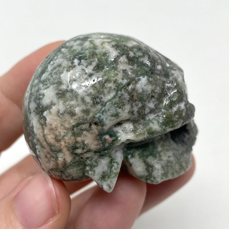 Moss Agate Skull Carving