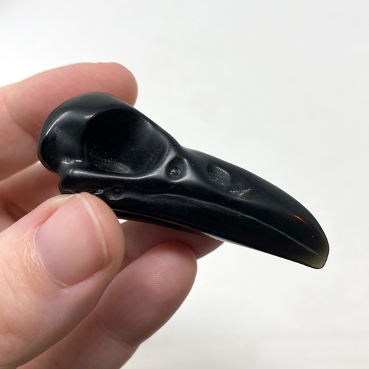 Silver Sheen Black Obsidian Bird Skull Carving