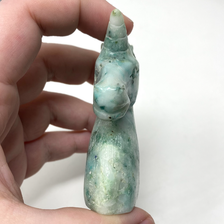 Chrysocolla in Quartz Unicorn Bust Carving