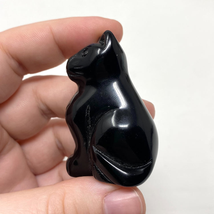 Black Obsidian Cat Carving