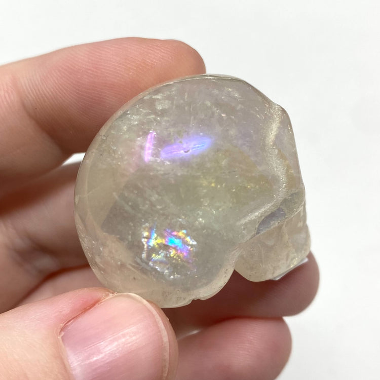 Small Aura Quartz Skull Carving