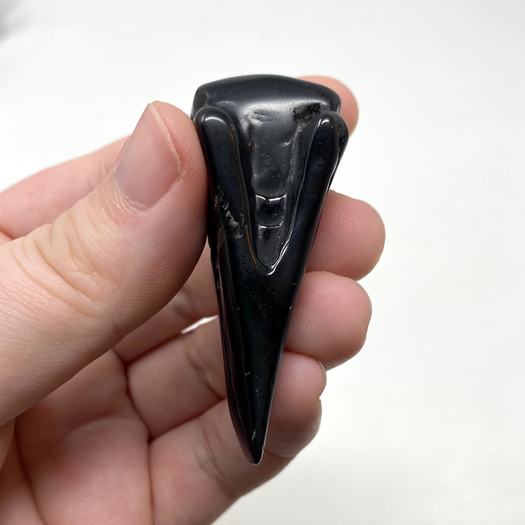 Silver Sheen Black Obsidian Bird Skull Carving