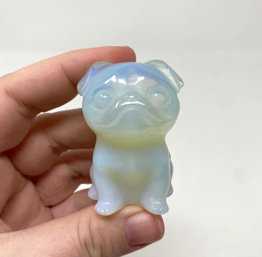 Opalite Pug Dog Carving