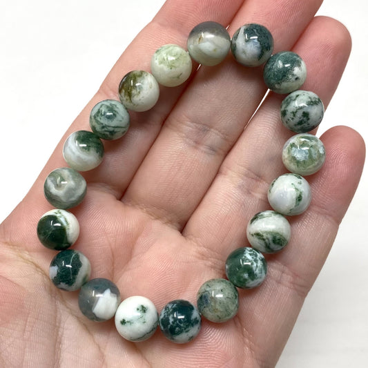Moss Agate Crystal Gemstone Bracelet 10mm Beads