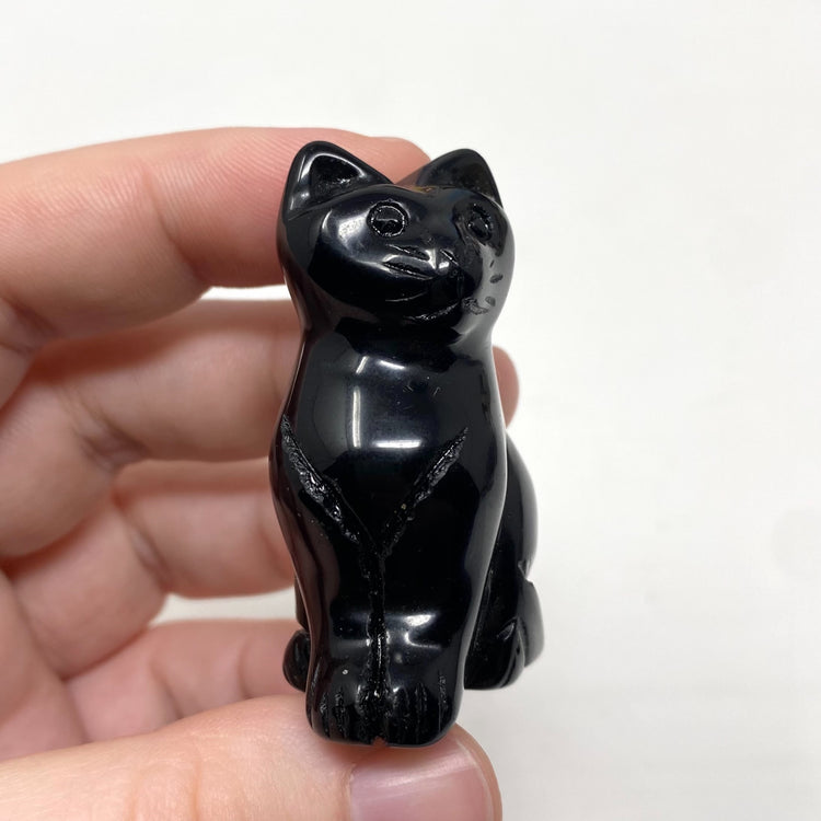 Black Obsidian Cat Carving