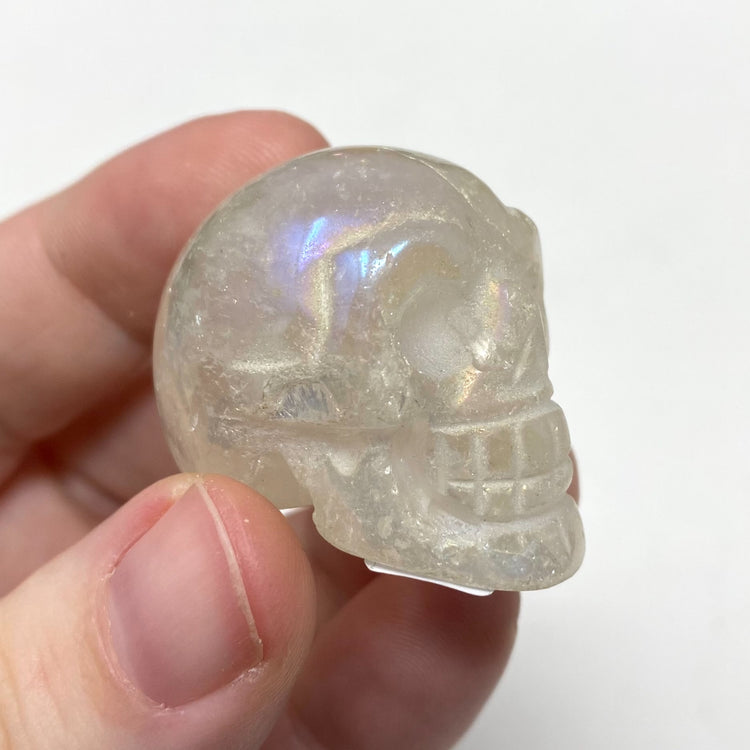 Small Aura Quartz Skull Carving