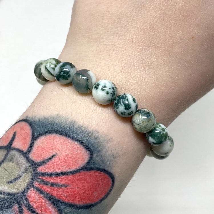 Moss Agate Crystal Gemstone Bracelet 10mm Beads